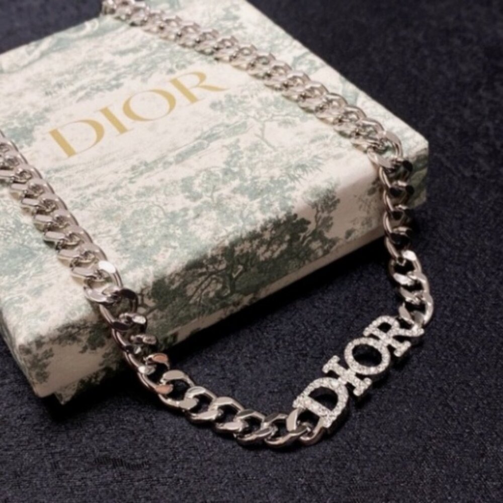 Pave DIOR Lettering Chain Necklace, Adjustable - Picture 7 of 7